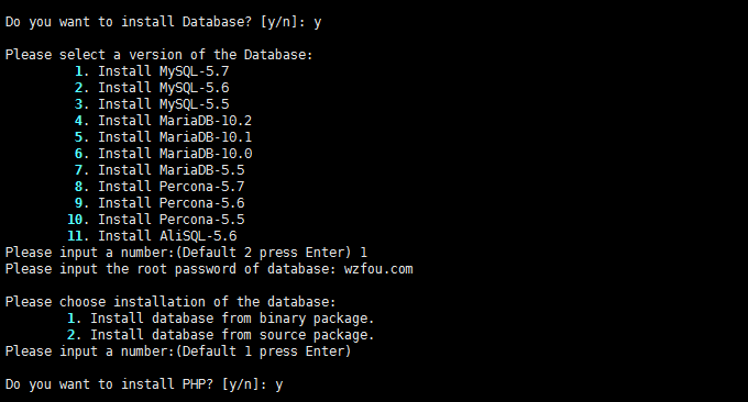 OneinStack选择MysqL版本